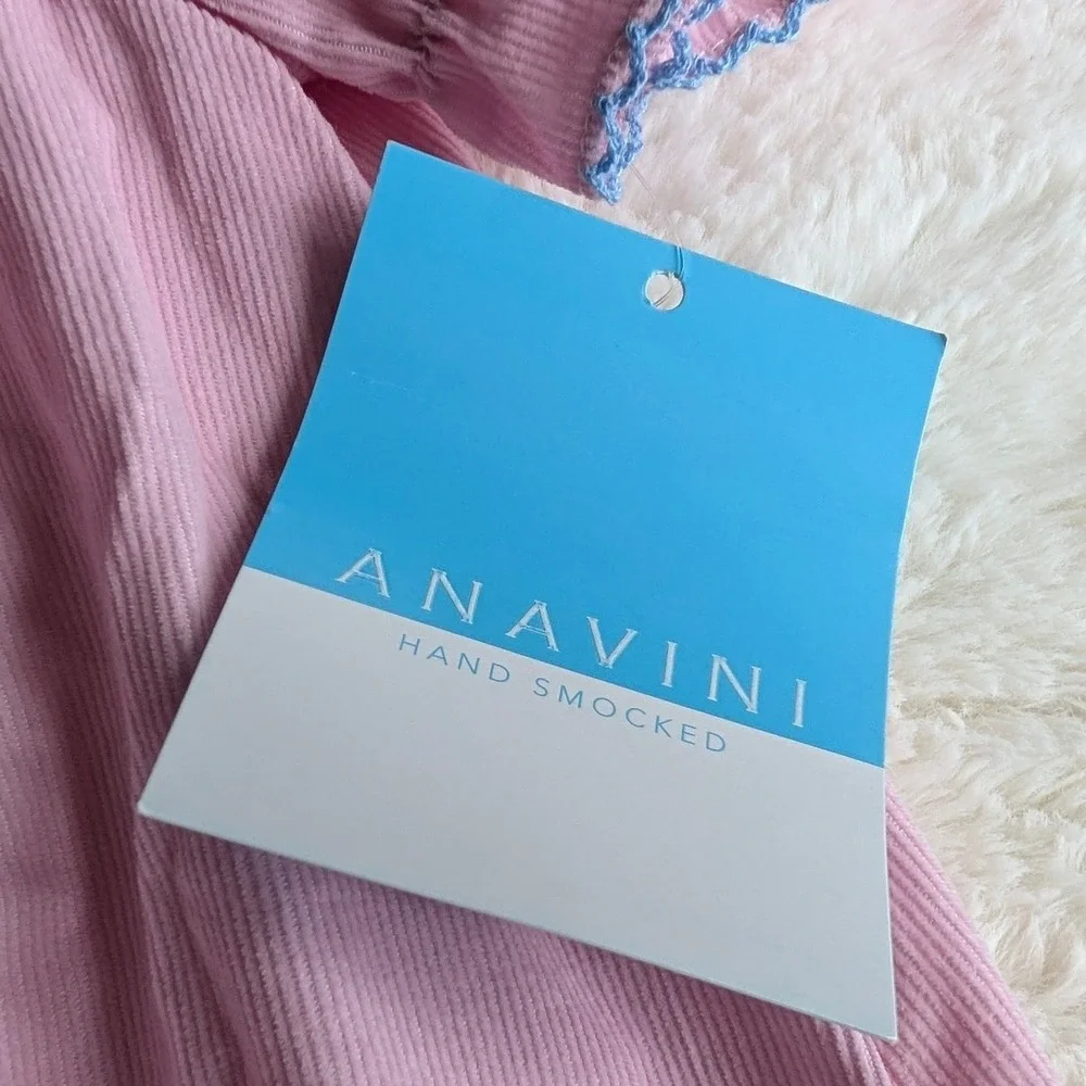 Anavini Girls Pink Corduroy Hand Smocked Ballerina Bishop Dress 4T NEW!